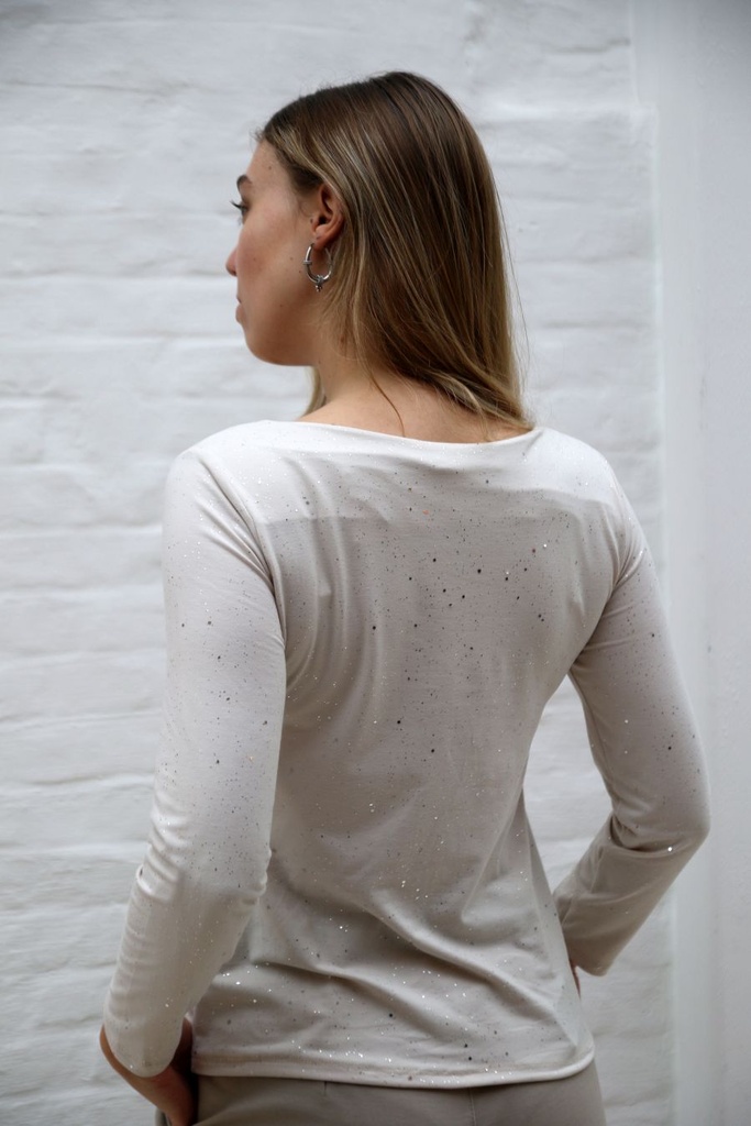 [201062] Louelle nm20 glitter open hals viscose jersey - Beige Detail