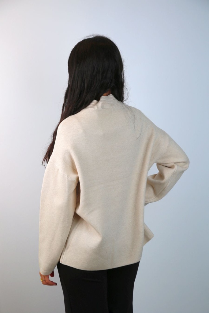 [201063] Pull Patryk nm50 geribde kraag fluffy zakken - Lichtbeige Detail