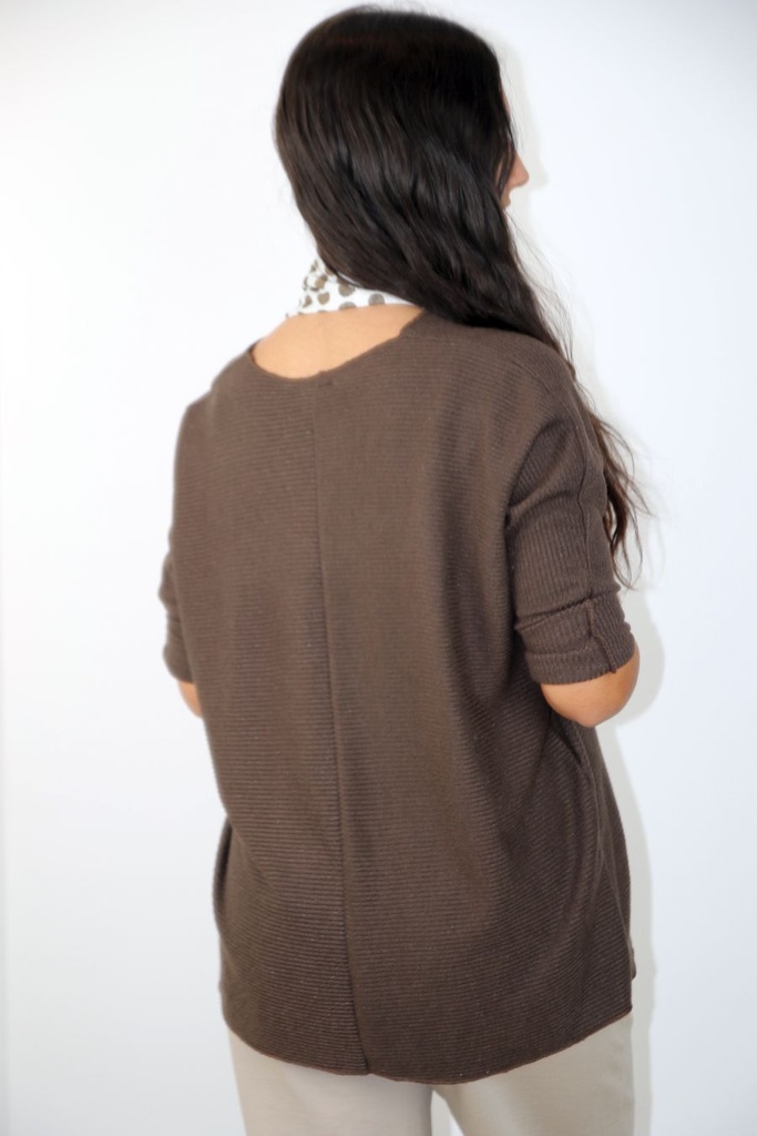 [201065] Pull Poyraz nm42 v-hals met bolletjes sjaal - Bruin Detail