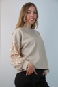 [201068] Sweater Pieternella nm60 ronde hals pajetten op mouwen - Beige Detail