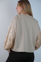 [201068] Sweater Pieternella nm60 ronde hals pajetten op mouwen - Beige Detail