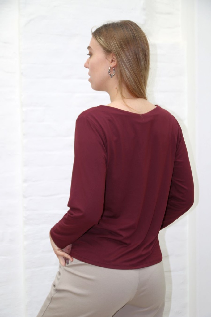 [201069] T-shirt Lei nm20 boothals viscose jersey - Bordeaux Detail