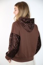 [201070] Sweater met hoodie Peer nm60 ronde hals pajetten op mouwen en kap - Bruin Detail