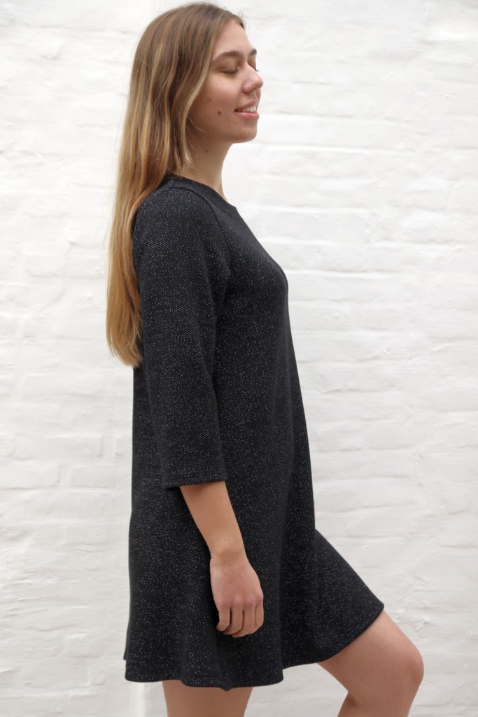 [201067] Cocktail jurk Leni nm20 lurex piqué open hals recht patroon - Zwart Detail