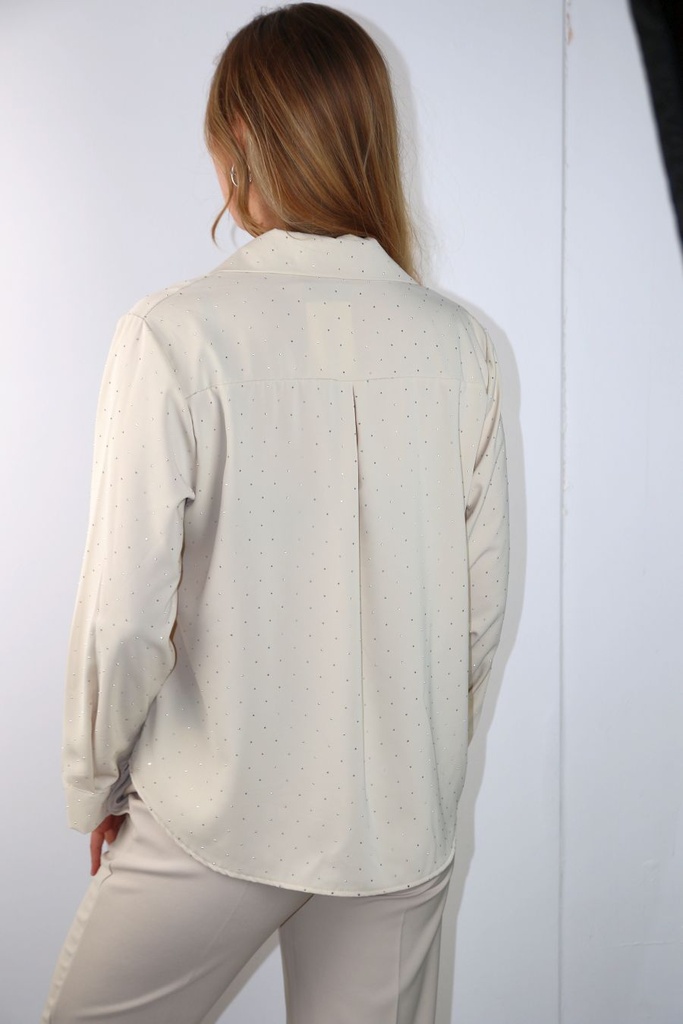 Blouse Quinte zacht aanvoelend studs geknoopt springplooi - Beige Detail