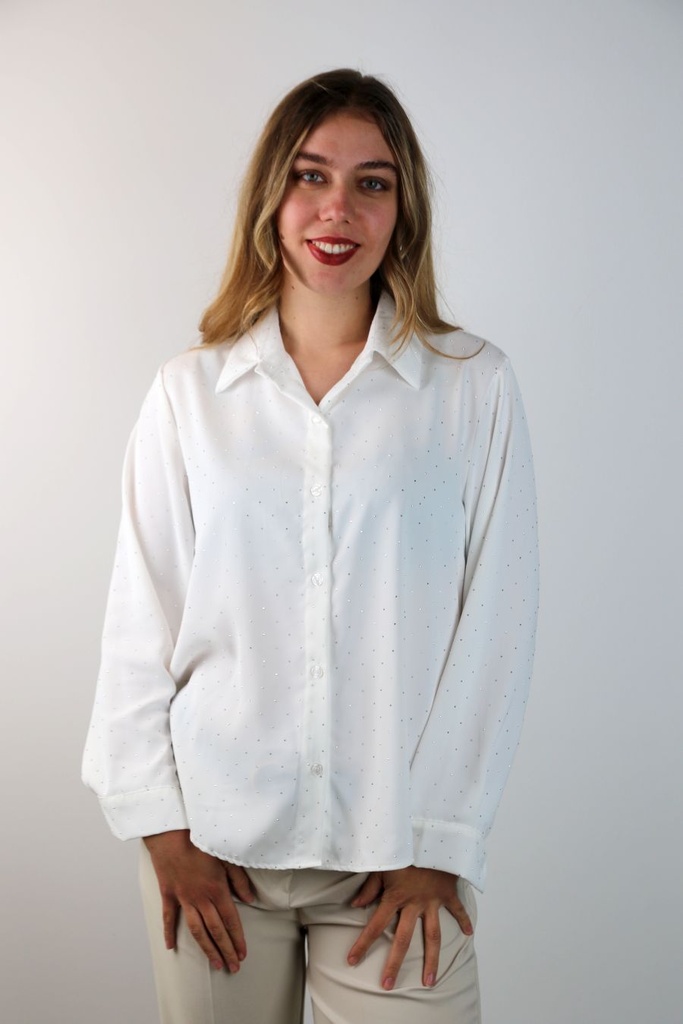 Blouse Quinte zacht aanvoelend studs geknoopt springplooi - Wolwit Detail