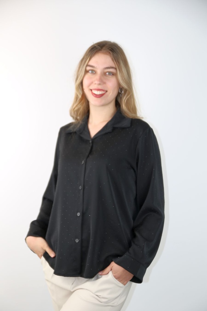 Blouse Quinte zacht aanvoelend studs geknoopt springplooi - Zwart Detail