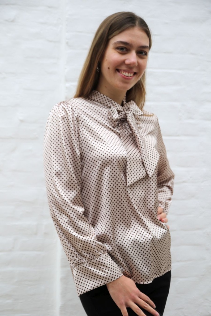 Blouse Qiana V-kraag polka dots bindstrik aan hals geknoopt springplooi - Beige-bruin Detail