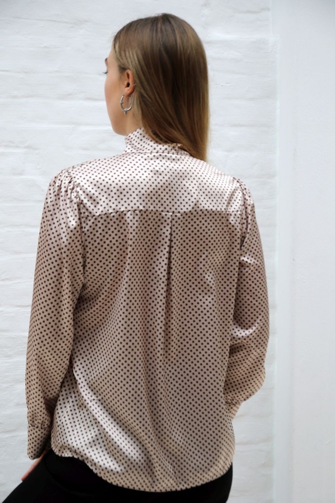 Blouse Qiana V-kraag polka dots bindstrik aan hals geknoopt springplooi - Beige-bruin Detail
