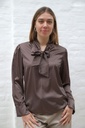 Blouse Qiana V-kraag polka dots bindstrik aan hals geknoopt springplooi - Bruin-beige Detail