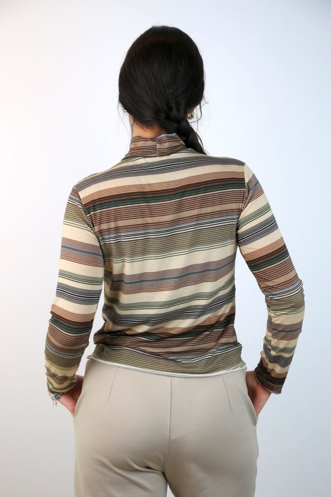 [201087] Blouse Ninke nm85 gelijnd opstaande kraag  - Beige-groen-bruin Detail