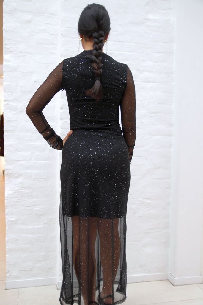 [201013] Lange rok Lizet nm24 glitter netstof viscose onderrok - Zwart Detail