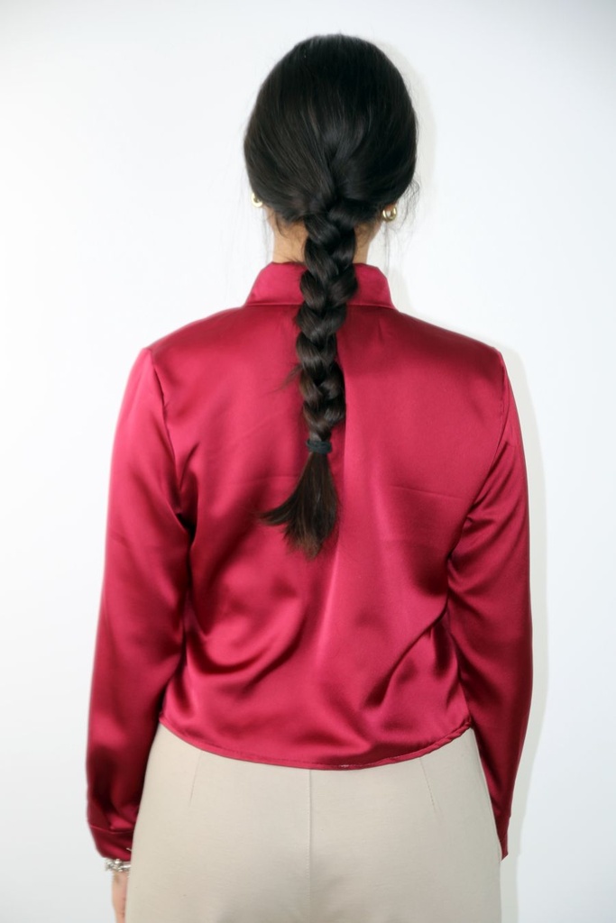 Cocktail blouse Lolita satijn das met studs kort - Bordeaux Detail