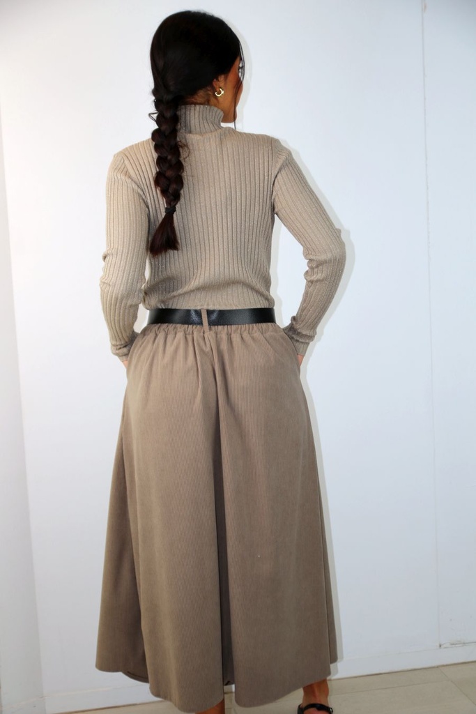 [201031]  Klokrok Leif 3 springplooien medium geribd  - Beige Detail