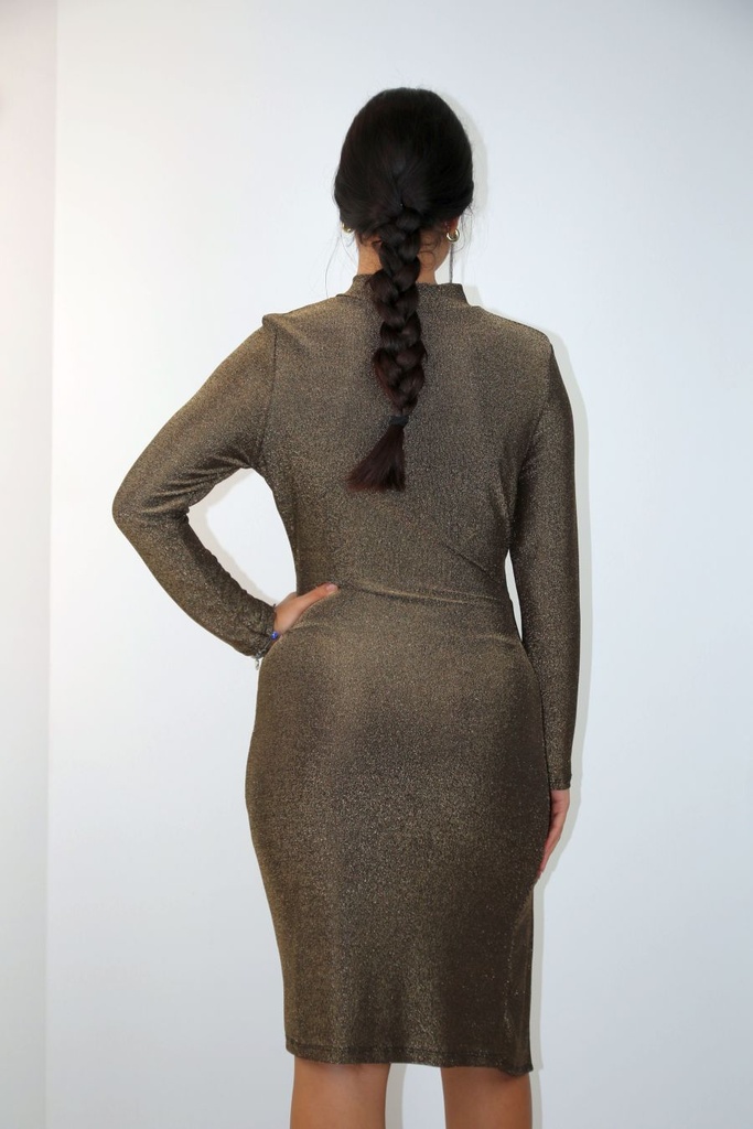 [201032] Cocktailjurk Lumi nm40 lurex opstaande kraag gedrapeerd rechtertaille - Goud Detail