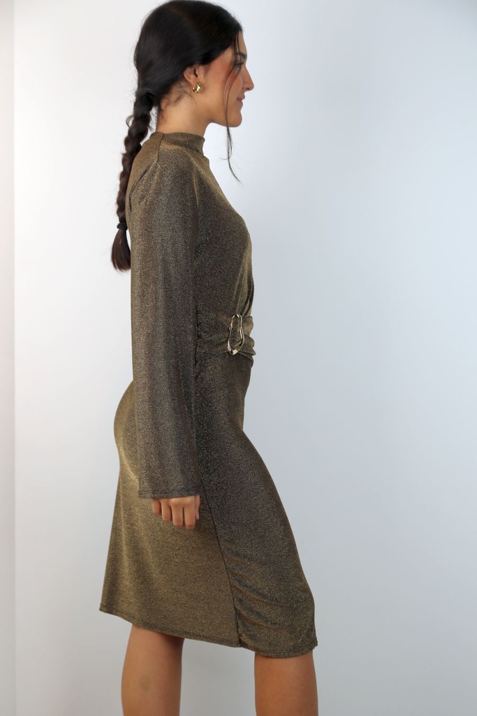 [201017] Cocktailjurk Lyke nm44 lurex opstaande kraag drapage rechtertaille  - Goud Detail