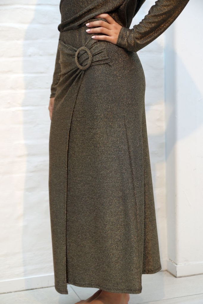 Lurex enveloprok Lizelotte metaalcoating ronde gesp - Goud Detail