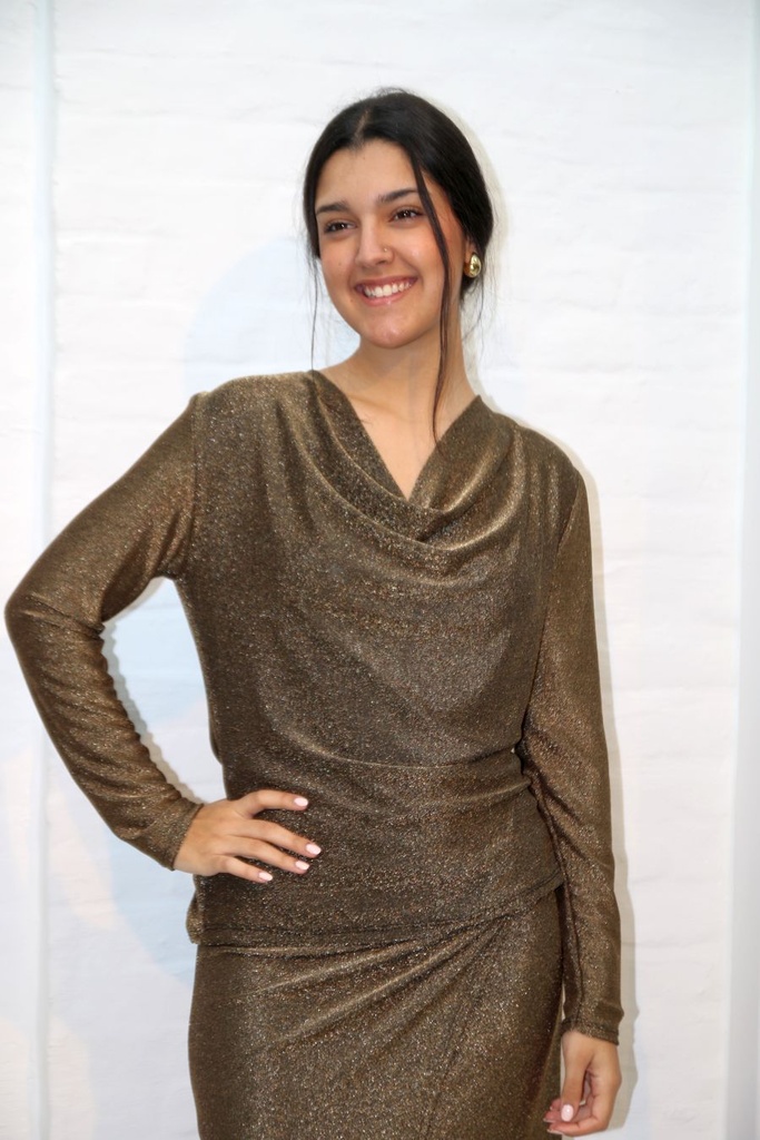 Glamy t-shirt Lyke nm40 lurex drapagekraag - Goud-zwart Detail