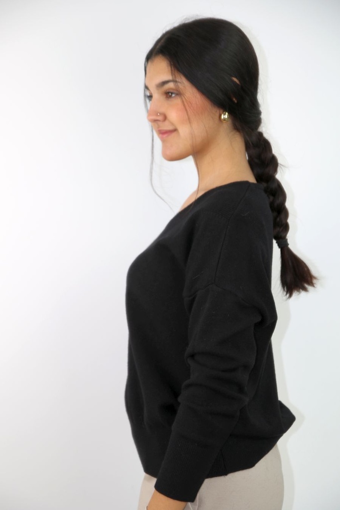 pul Luuke nm50 V-hals diagonale ingebreide geribde strook - Zwart Detail