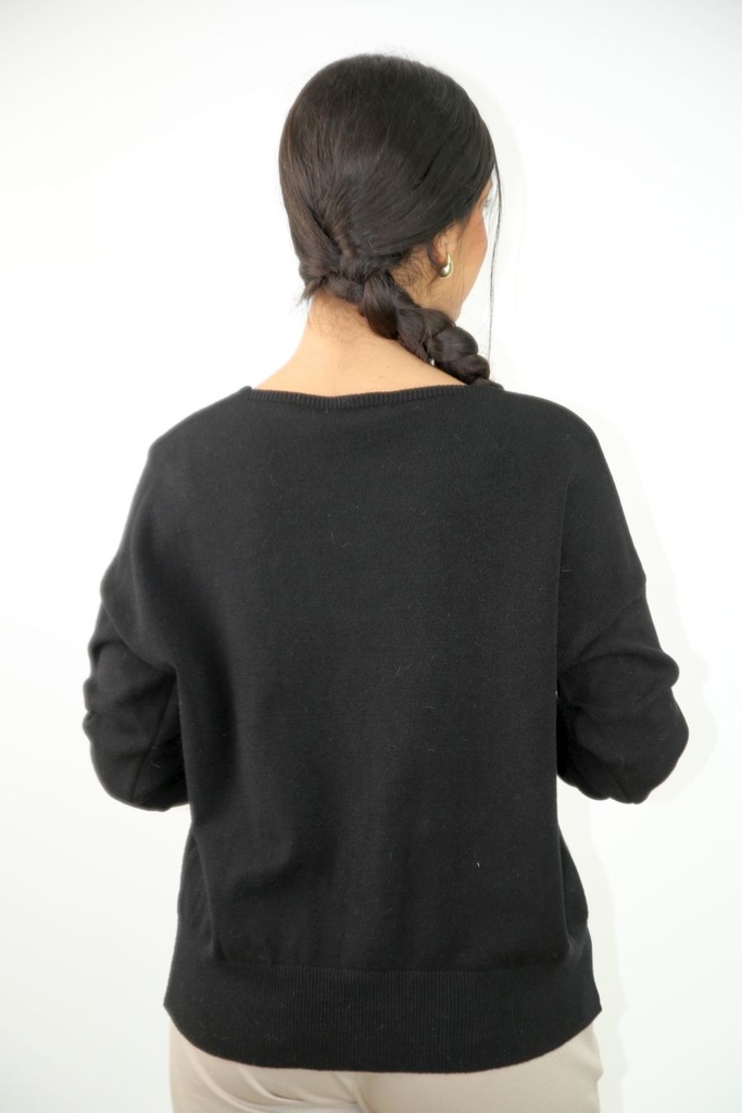 pul Luuke nm50 V-hals diagonale ingebreide geribde strook - Zwart Detail