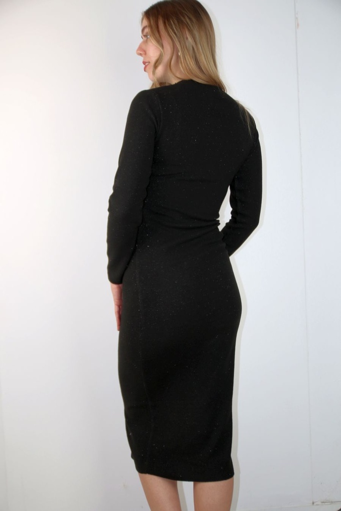 [201093] Jurk Naila nm5 opstaande kraag fijn geribd - Zwart Detail