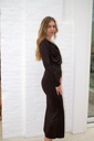 [201100] Lange satijnen jurk Nihad stretch v-hals  - Bruin Detail