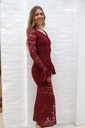 [201102] Lange jurk Noa-Lynn kant v-hals trompetmouw  - Bordeaux Detail