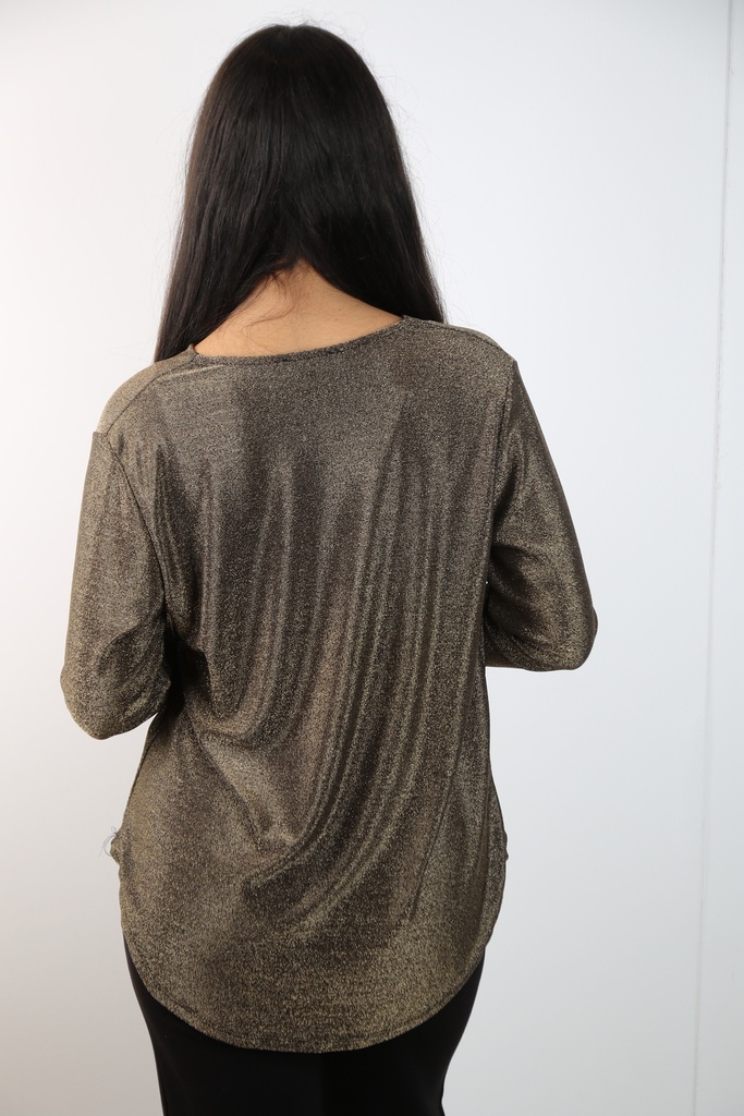 [201030] Glamy lurex blouse Lyke nm52 V-hals met springplooi - Goud Detail