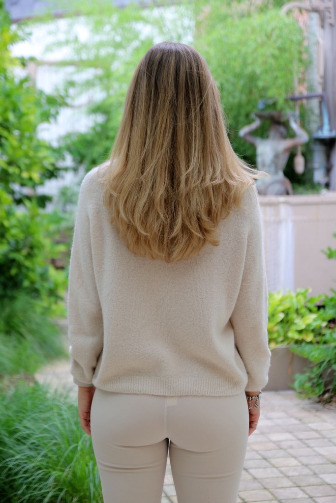 Pul Lucie nm25 round neck contains baby alpaga and wool - Beige Detail