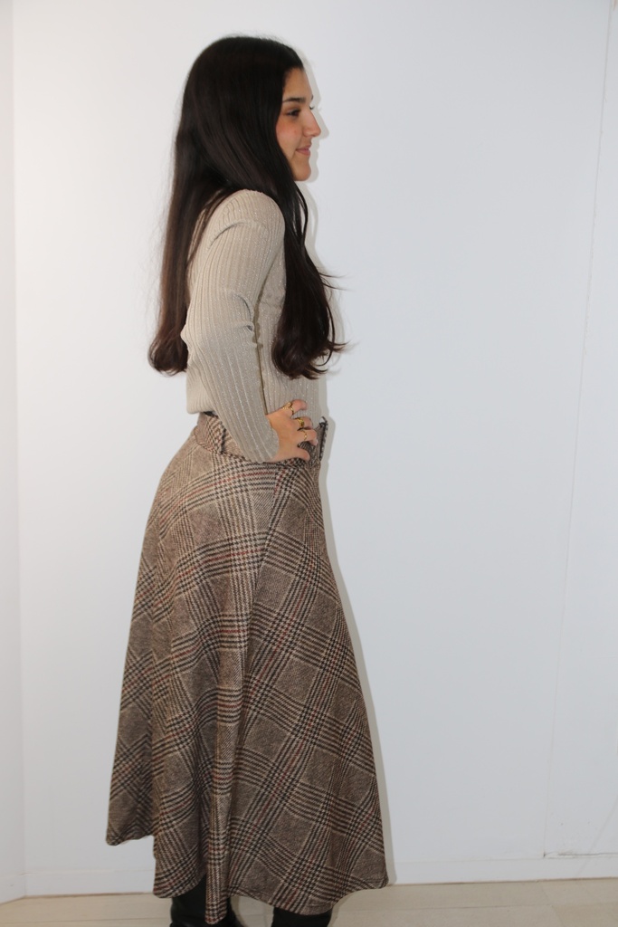 Klokrok Lennart schotse diagonale ruit  - Beige-bruin Detail