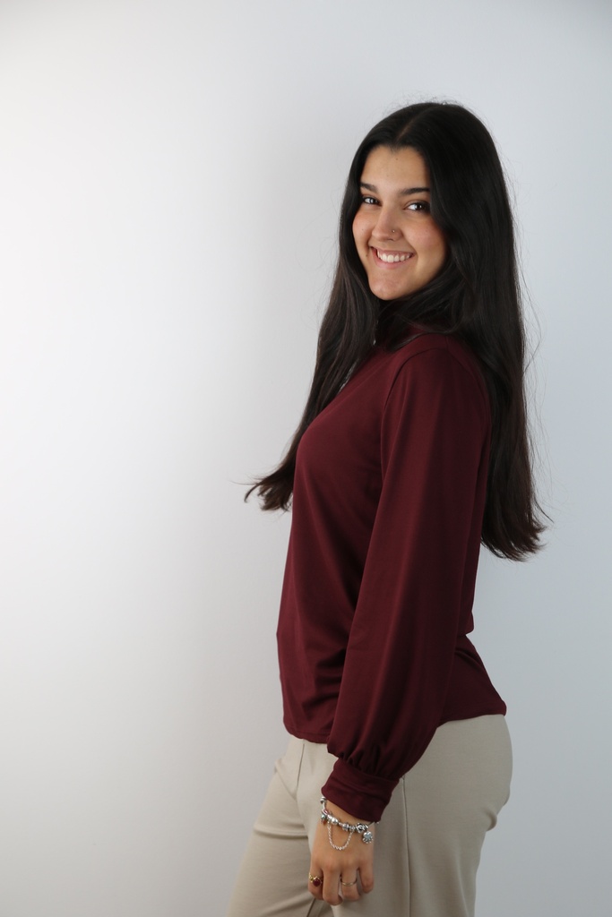 T-shirt Lambertus nm20 opstaande kraag viscose jersey - Bordeaux Detail