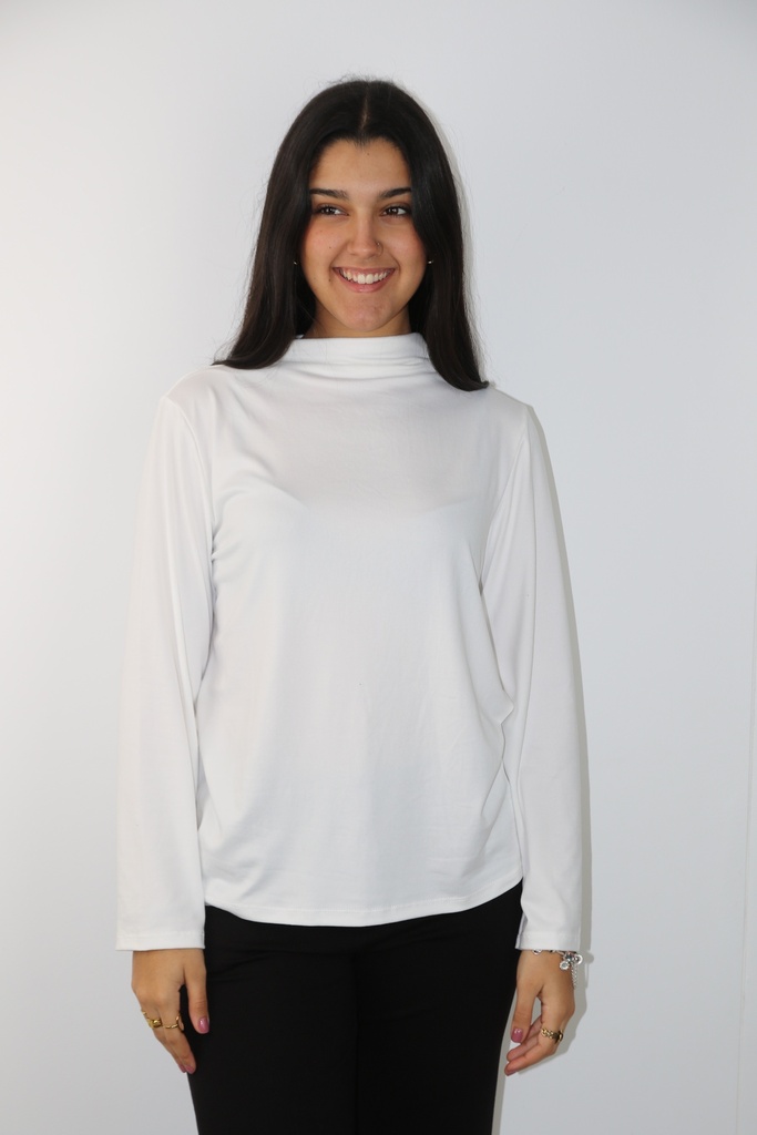 T-shirt Lambertus nm20 opstaande kraag viscose jersey - Wolwit Detail