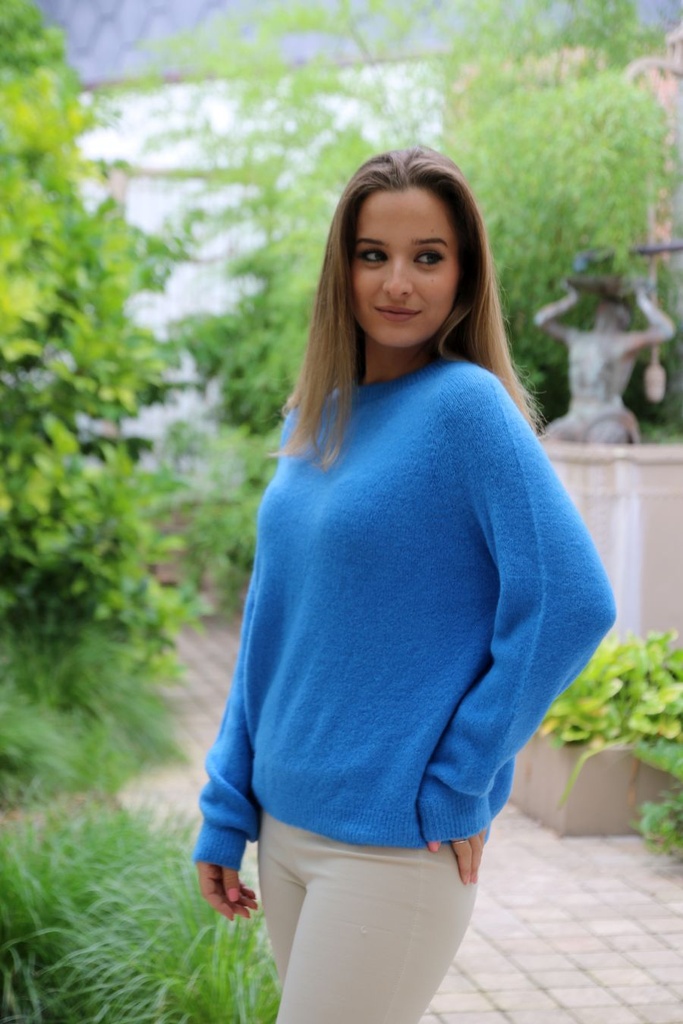 Pul Lucie nm25 round neck contains baby alpaga and wool - Blauw Detail