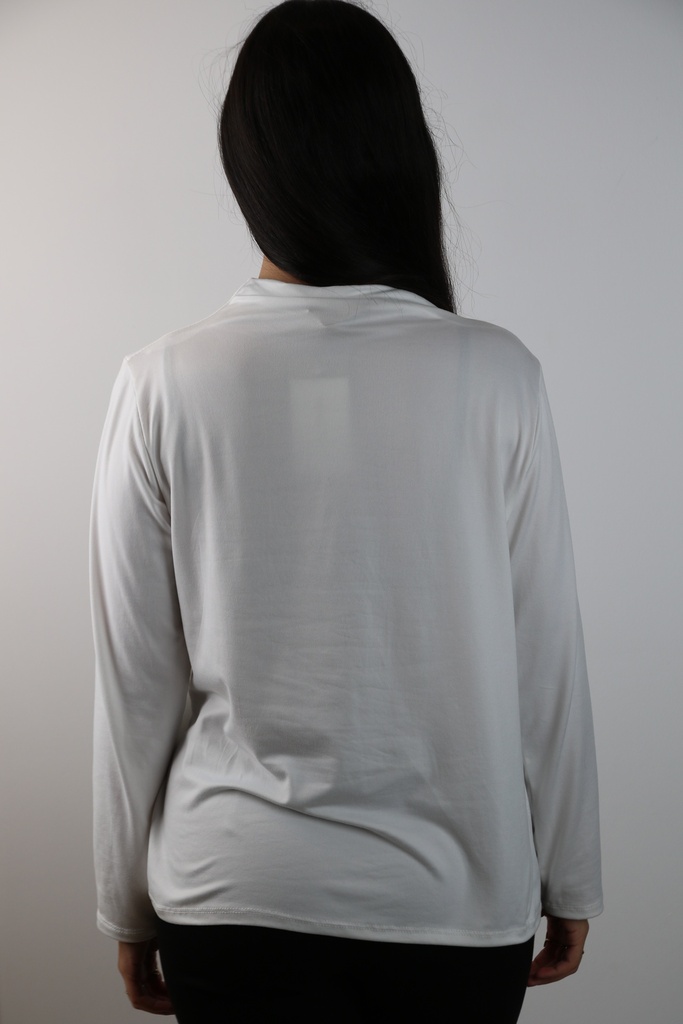 T-shirt Lambertus nm20 opstaande kraag viscose jersey - Wolwit Detail