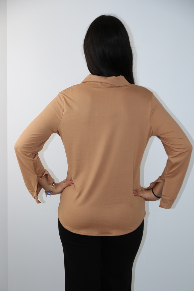 [V10017305] Blouse Mohammed polokraag nm55 - Camel Detail