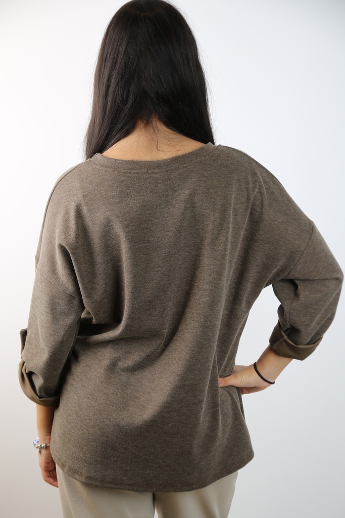 [200945] Pull Mies met opgestroopte mouw nm28 - Bruin Detail