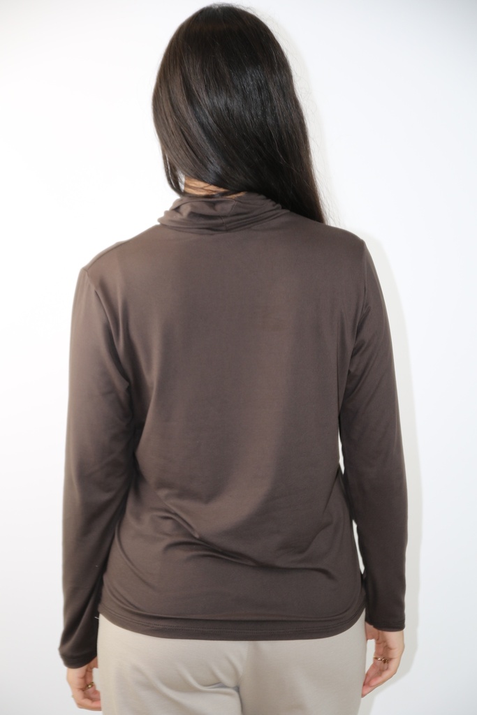 T-shirt Michel lange mouw en rolkraag - Bruin Detail