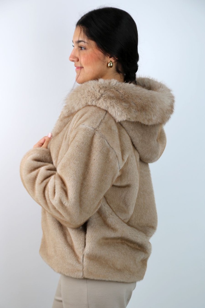 [201122] Kort jasje Nya in ecopels kap ritssluiting  - Beige Detail