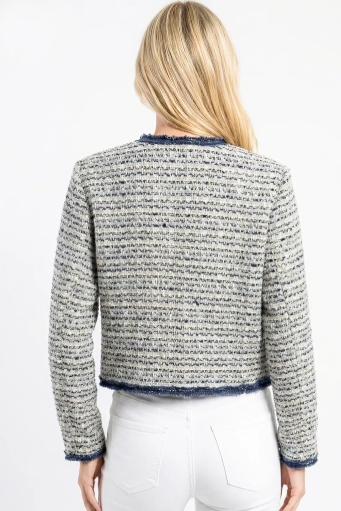 *Gestreepte blazer Ruben ronde hals - Jeansblauw Detail