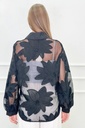 *Transparante blouse Rens grote geborduurde bloemen - Zwart Detail