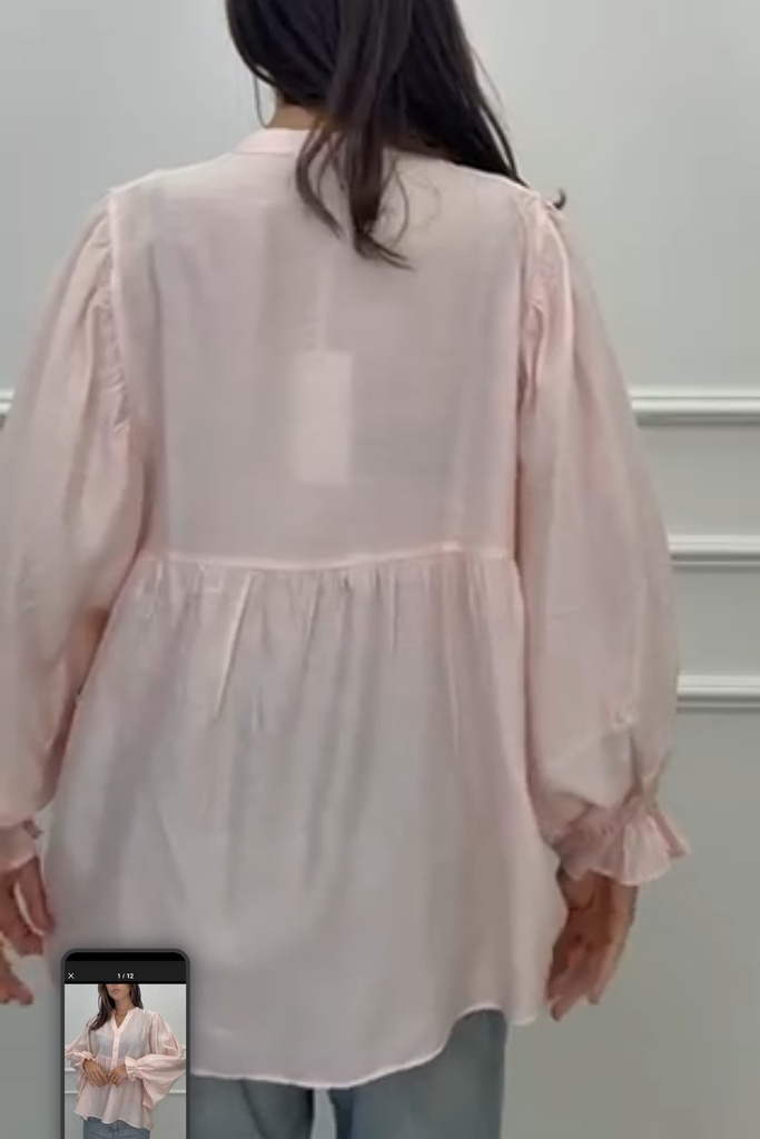 *Blouse Rayan tweetraps met gefronste ballonmouw nm67 - Roze Detail