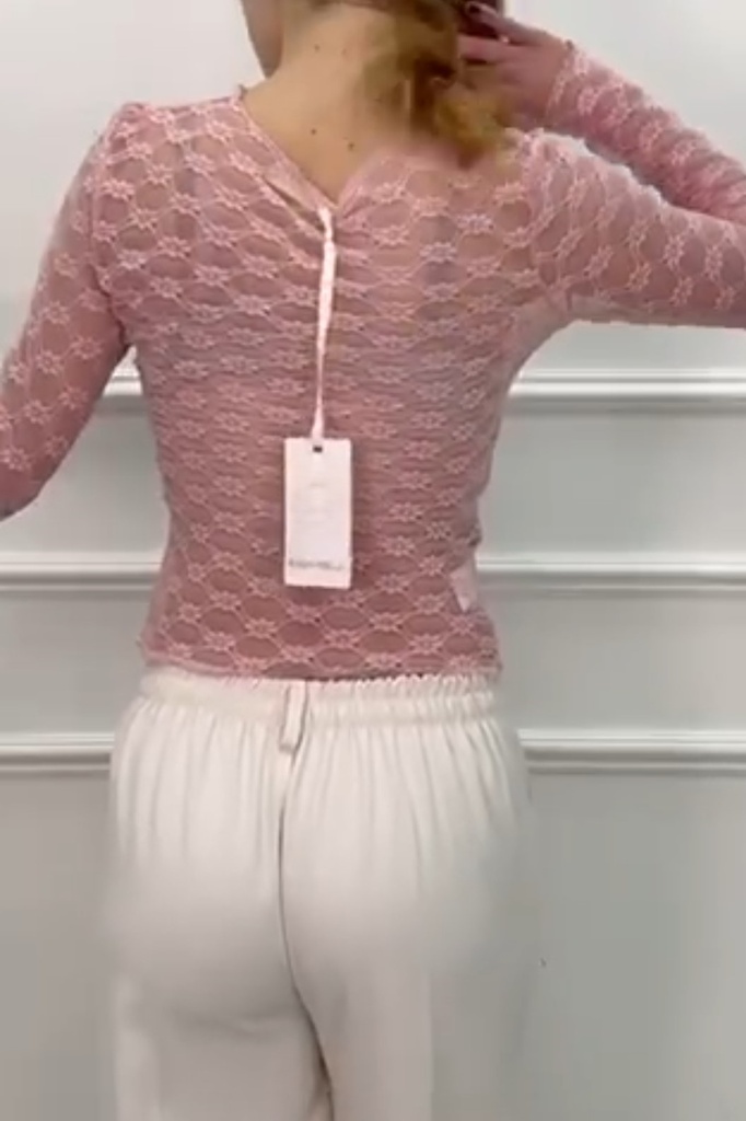 Transparant kanten shirt Ravi lange mouw - Roze Detail