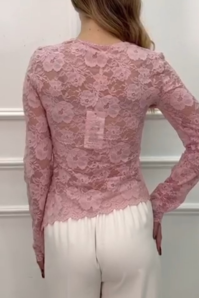 Kanten shirt Renske met gekruiste v-hals - Roze Detail