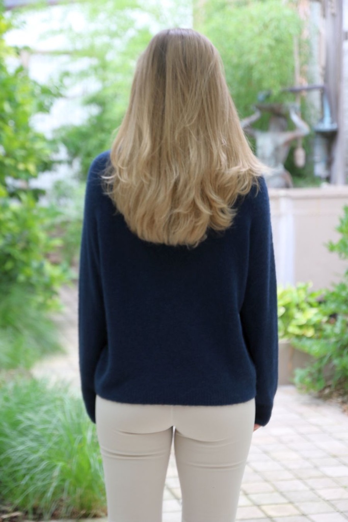 Pul Lucie nm25 round neck contains baby alpaga and wool - Donkerblauw Detail