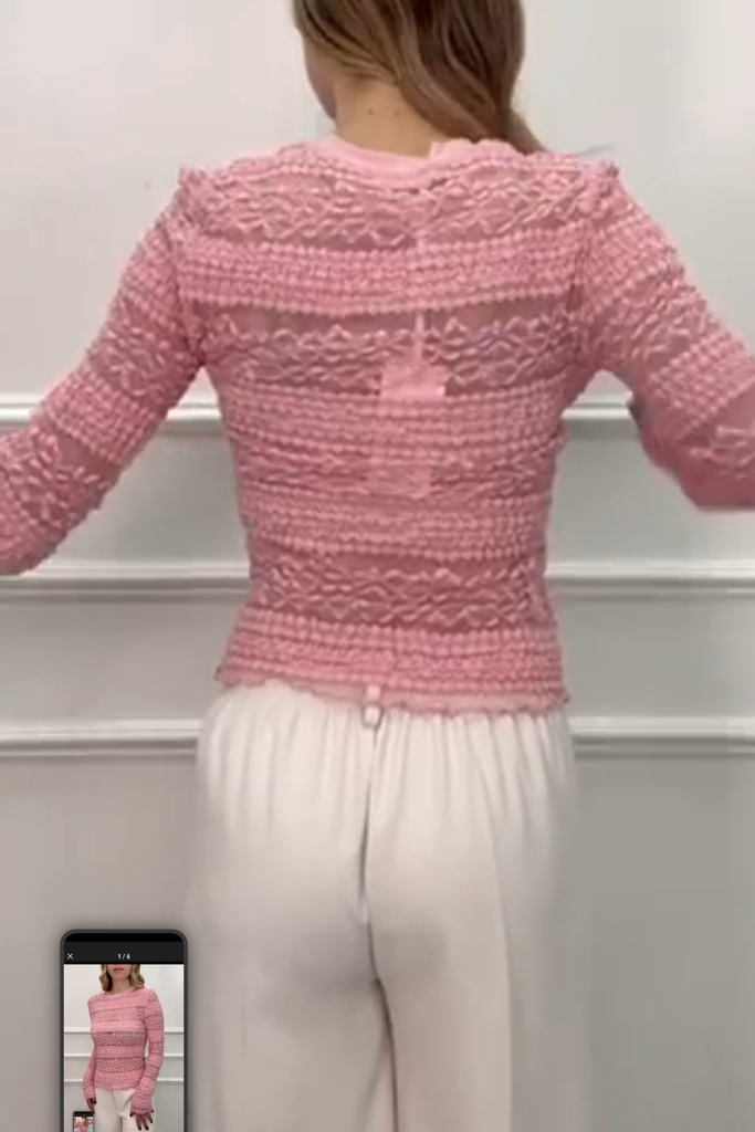 Shirt Roy met horizontale gesmokte strepen - Roze Detail