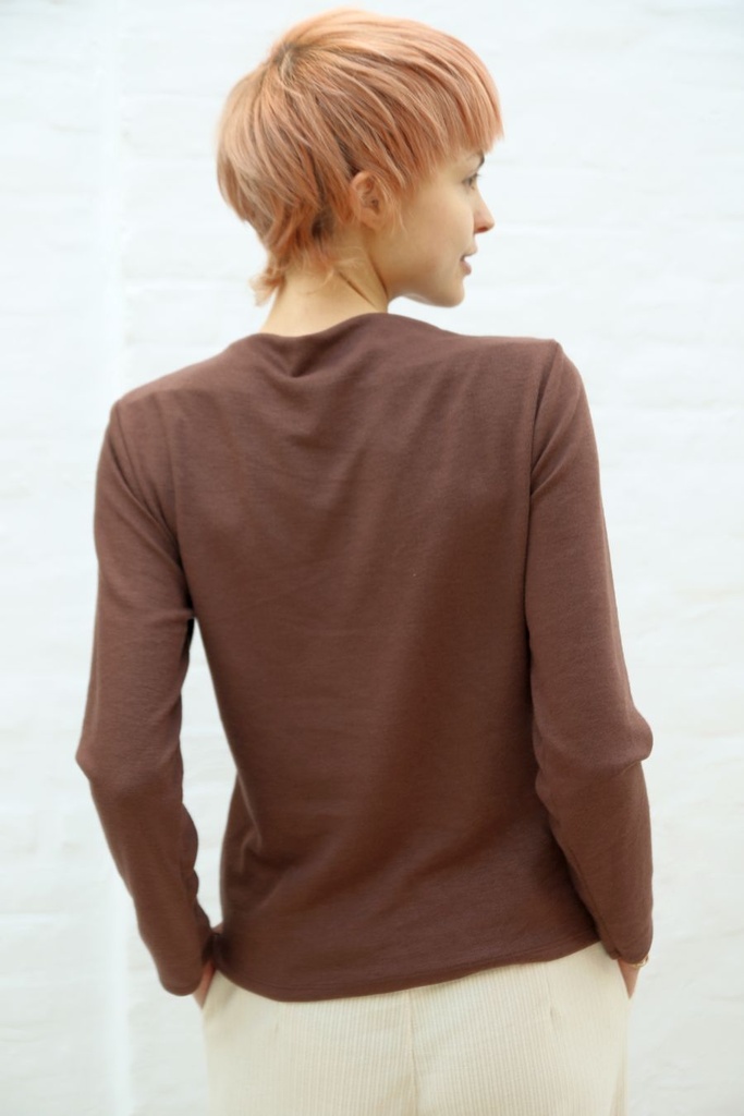 Blouse Quintus lange mouwen keyhole-detail met gesp  - Bruin Detail