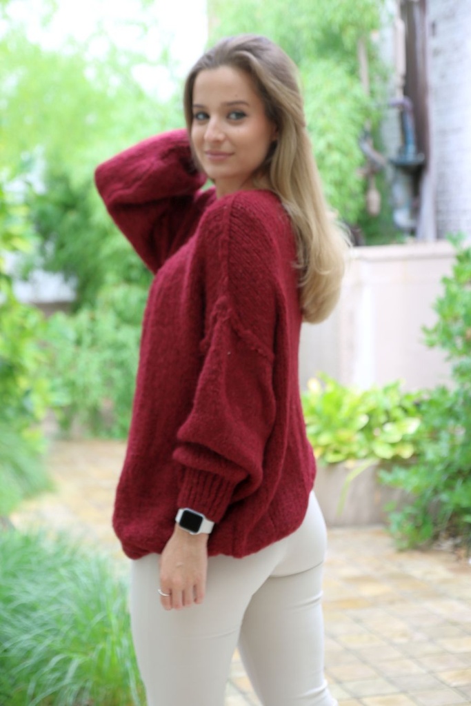 [10017264] Tricot vest Louay nm18 grove steek oplegnaad - Bordeaux Detail