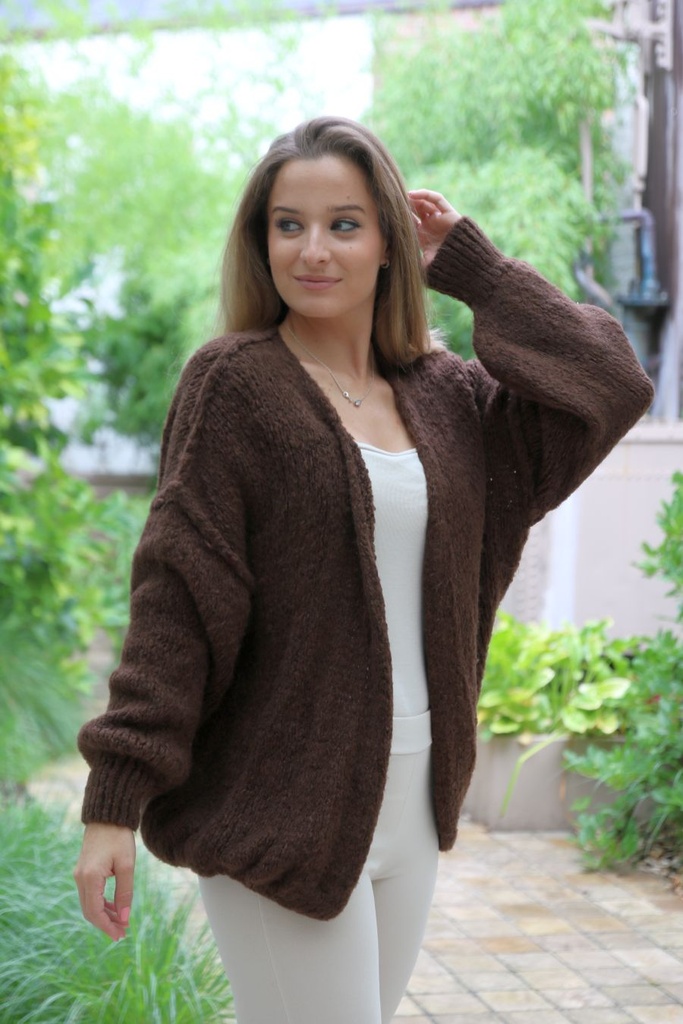 [10017264] Tricot vest Louay nm18 grove steek oplegnaad - Bruin Detail