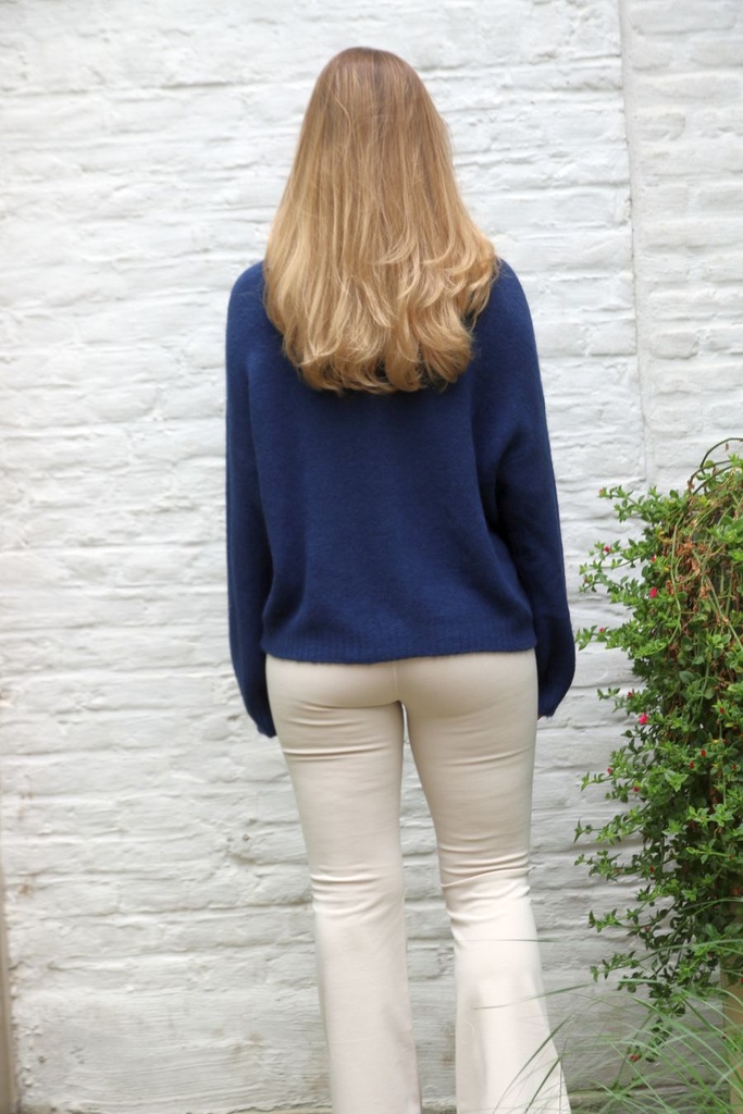 Cardigan Larissa nm25 V-neck 4 nacre buttons contains baby alpaga and wool - Donkerblauw Detail