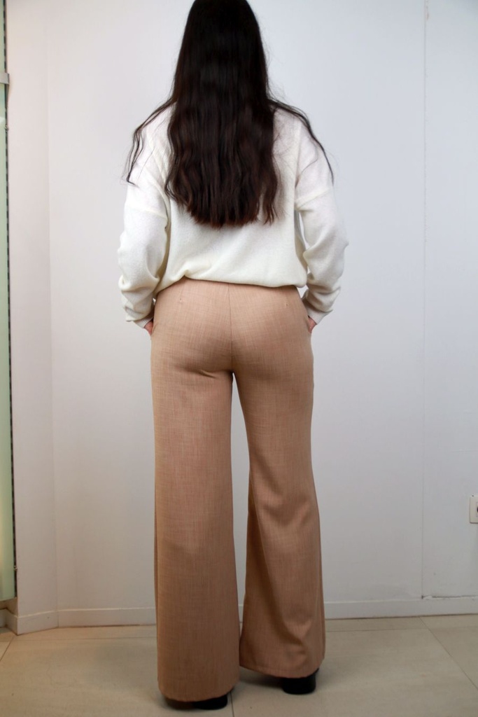 Broek Oscar nm51 toile wijde pijp eco leren riem  - Camel Detail